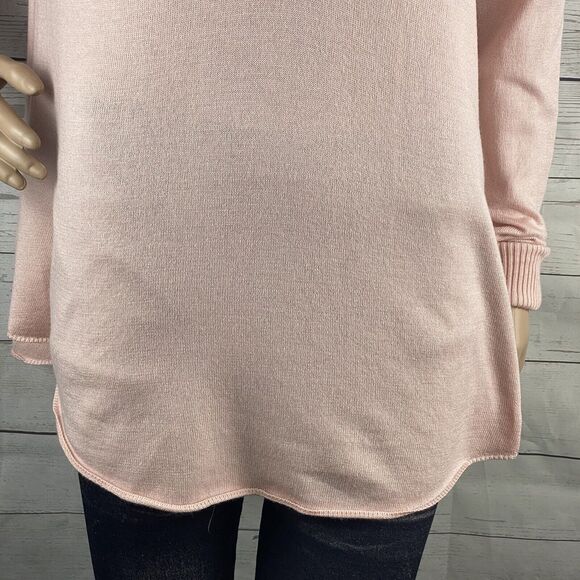 Lemón Hooded Sweater Small Pink Oversized Split Back Thin Knit Cashmere Blend - Picture 8 of 12